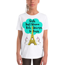 Load image into Gallery viewer, Girls Just Wanna Ride Unicorns In Paris Youth T-Shirt