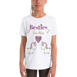 Besties Love Paris Unicorn Eiffel Tower Youth T-Shirt