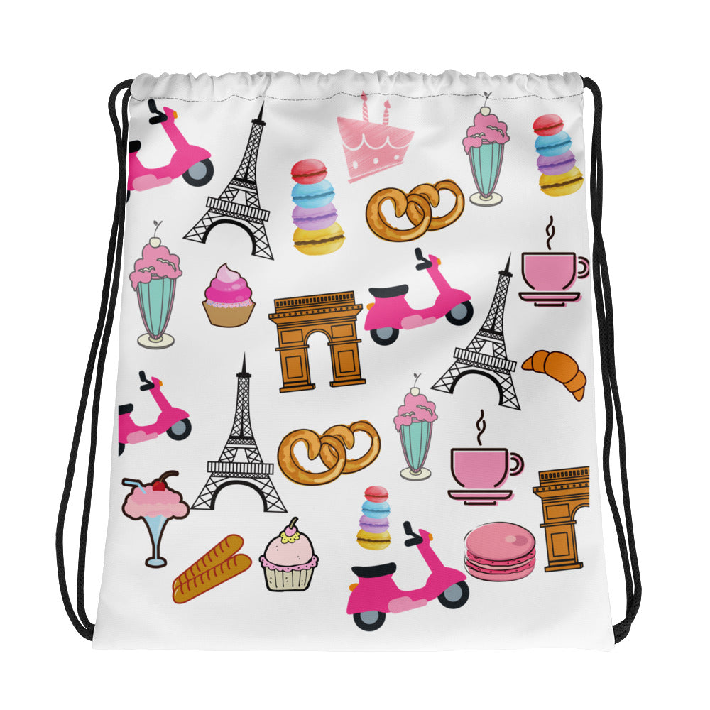 Paris Graphic Stamped Draw String Backpack